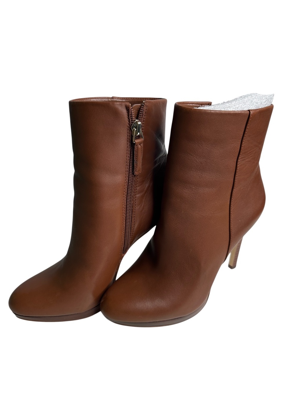 Nine West Querida Leather Ankle Boots Size 5.5 Brown Stiletto Zip Heels